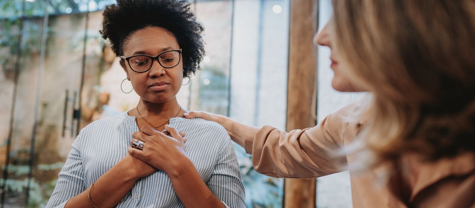 woman overwhelmed calm warm interior soft light