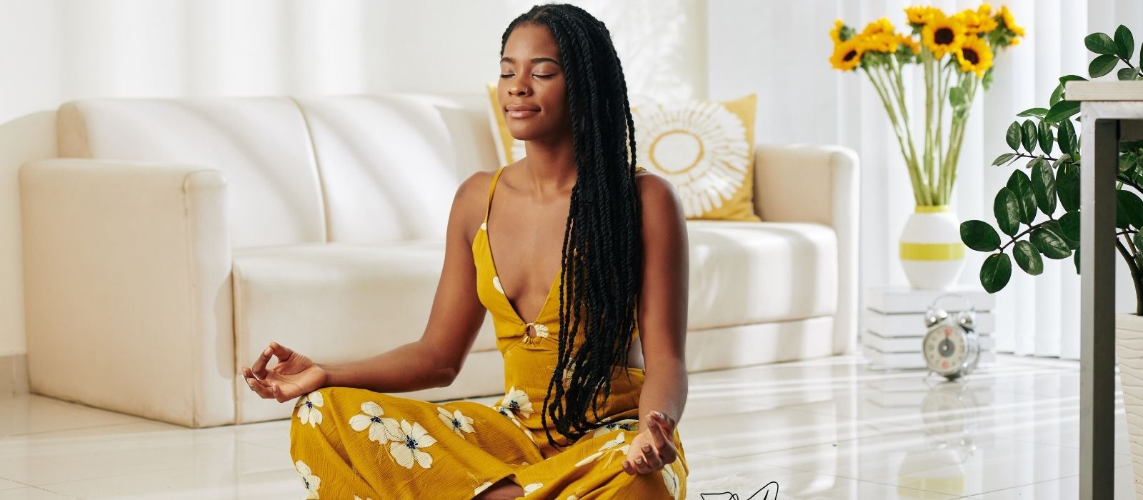 woman meditation calm warm natural light soft