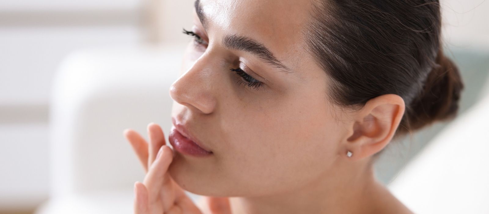 Close up of woman with healthy moisturised lips
