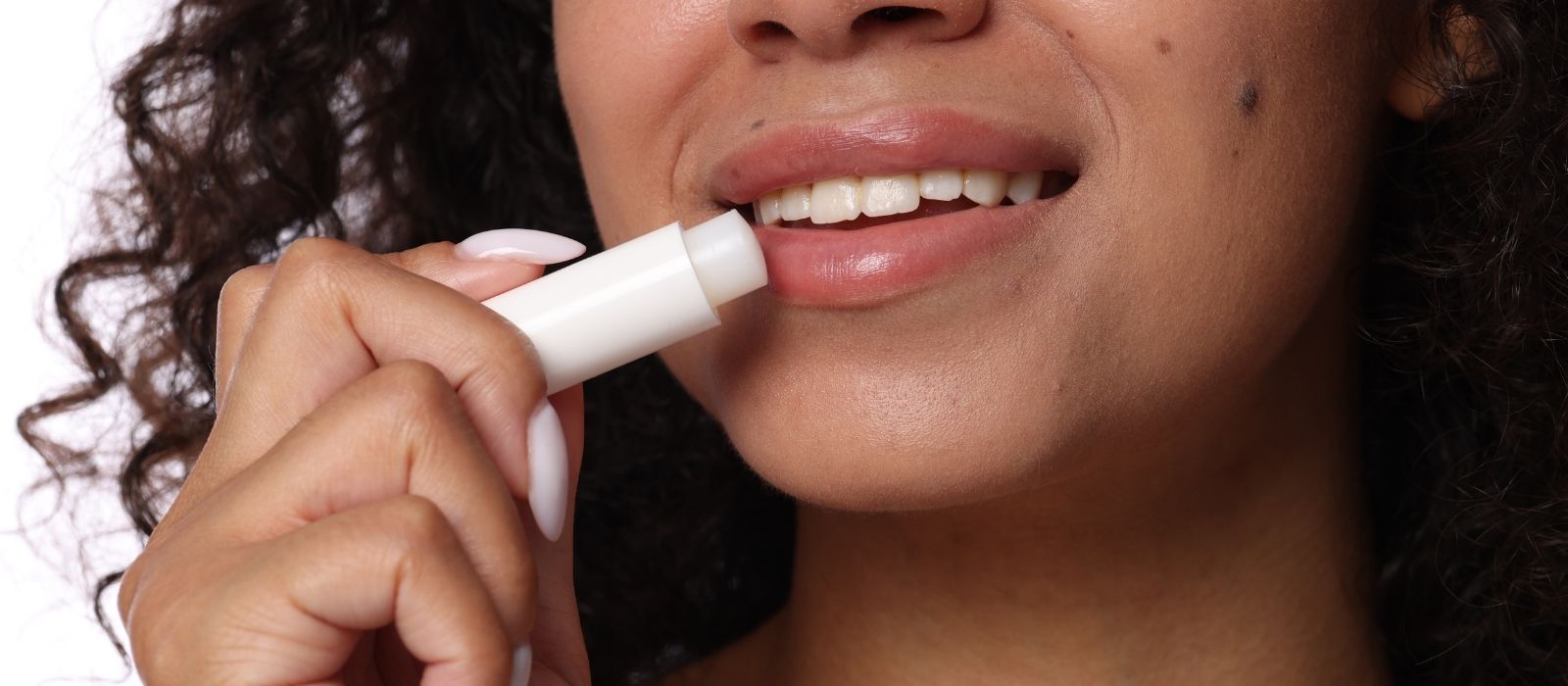 Close up of woman with healthy moisturised lips